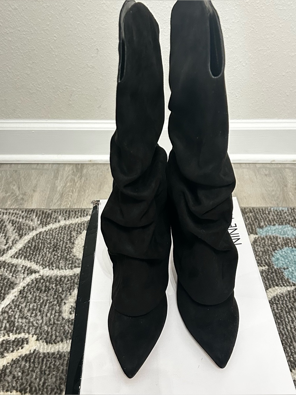 NIB Nine West Black Suede Slouchy Pointed-Toe Women's Boots Size 6.5